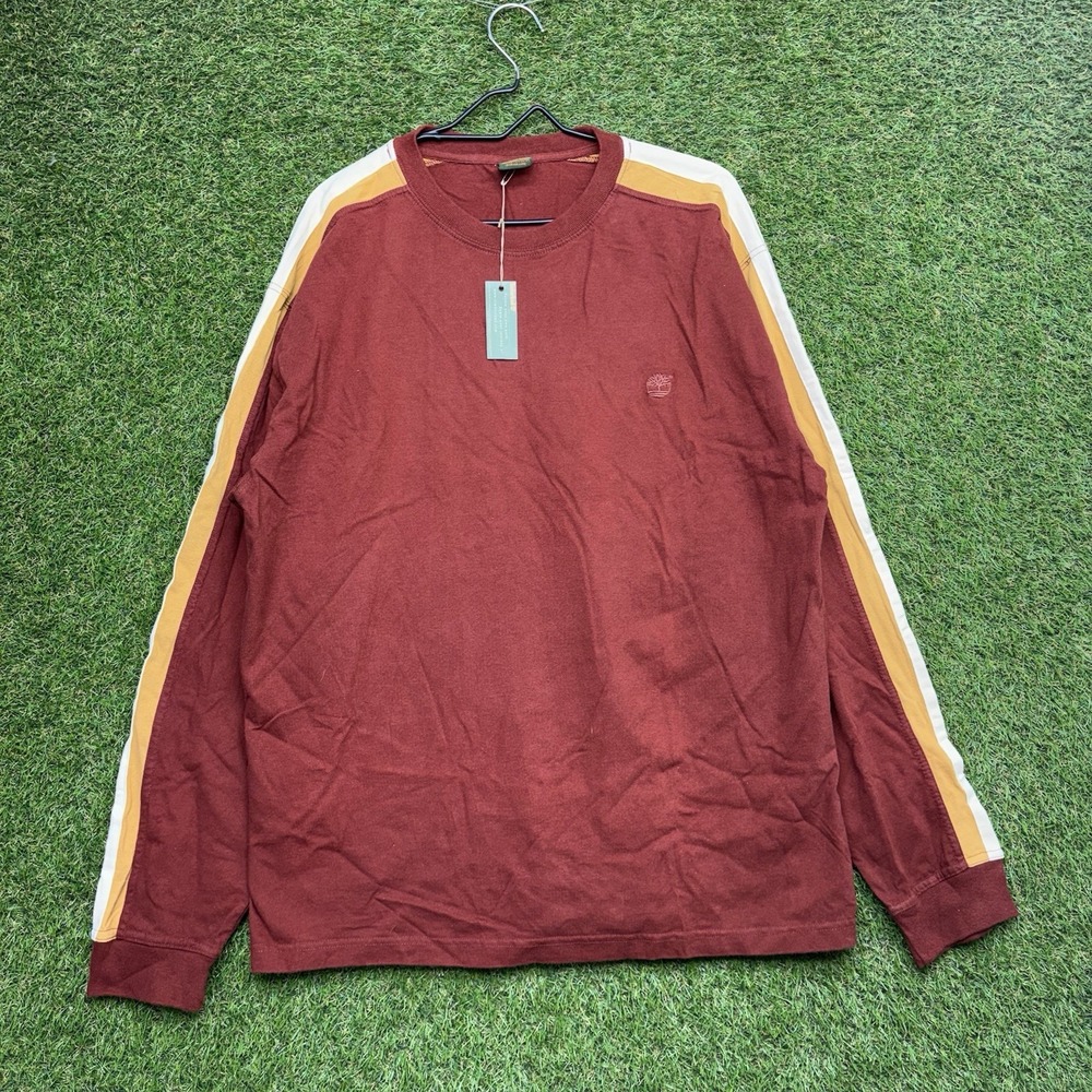 Timberland Long Sleeve Shirt Mens Large Red Crewneck Stripes Workwear NWT